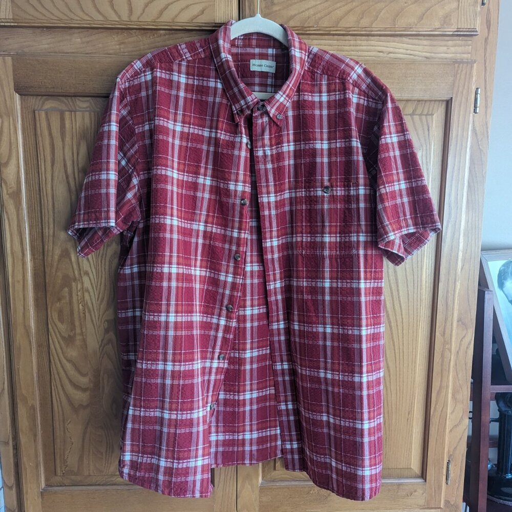 Hobbs Creek XL Men's Plaid Button Down Seersucker Short-Sleeved